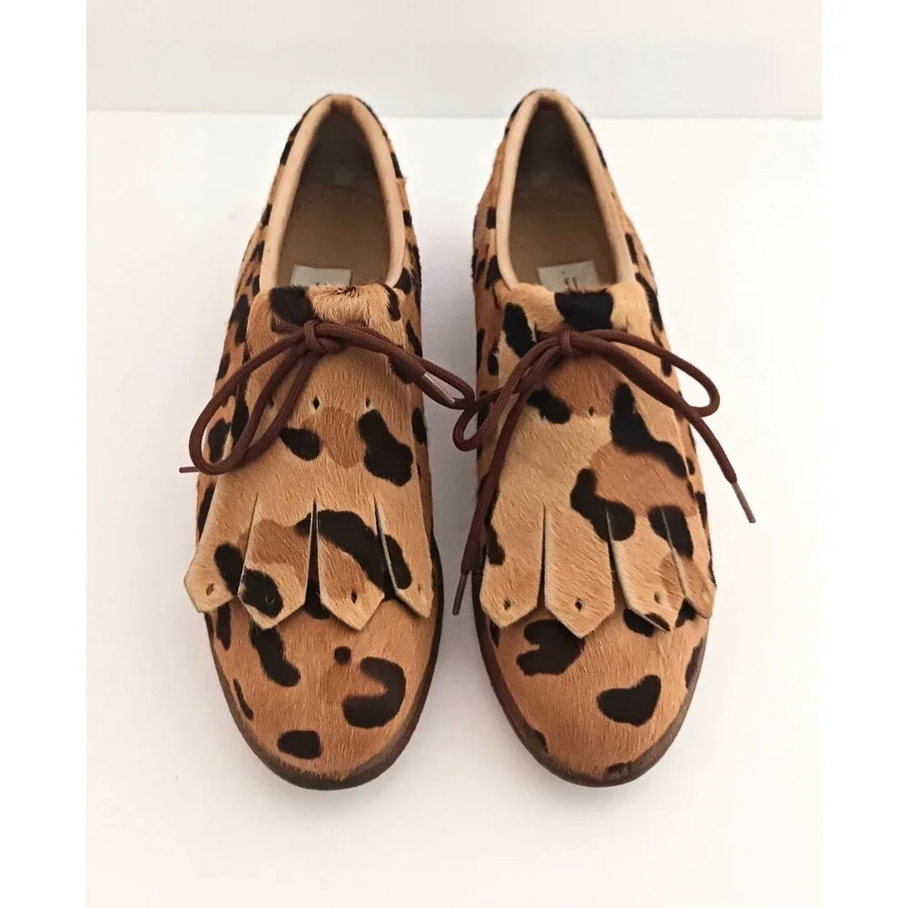 Walter Genuin Leopard Print Calf Hair Kiltie Brogue Golf Shoes Handmade Italy 7B
